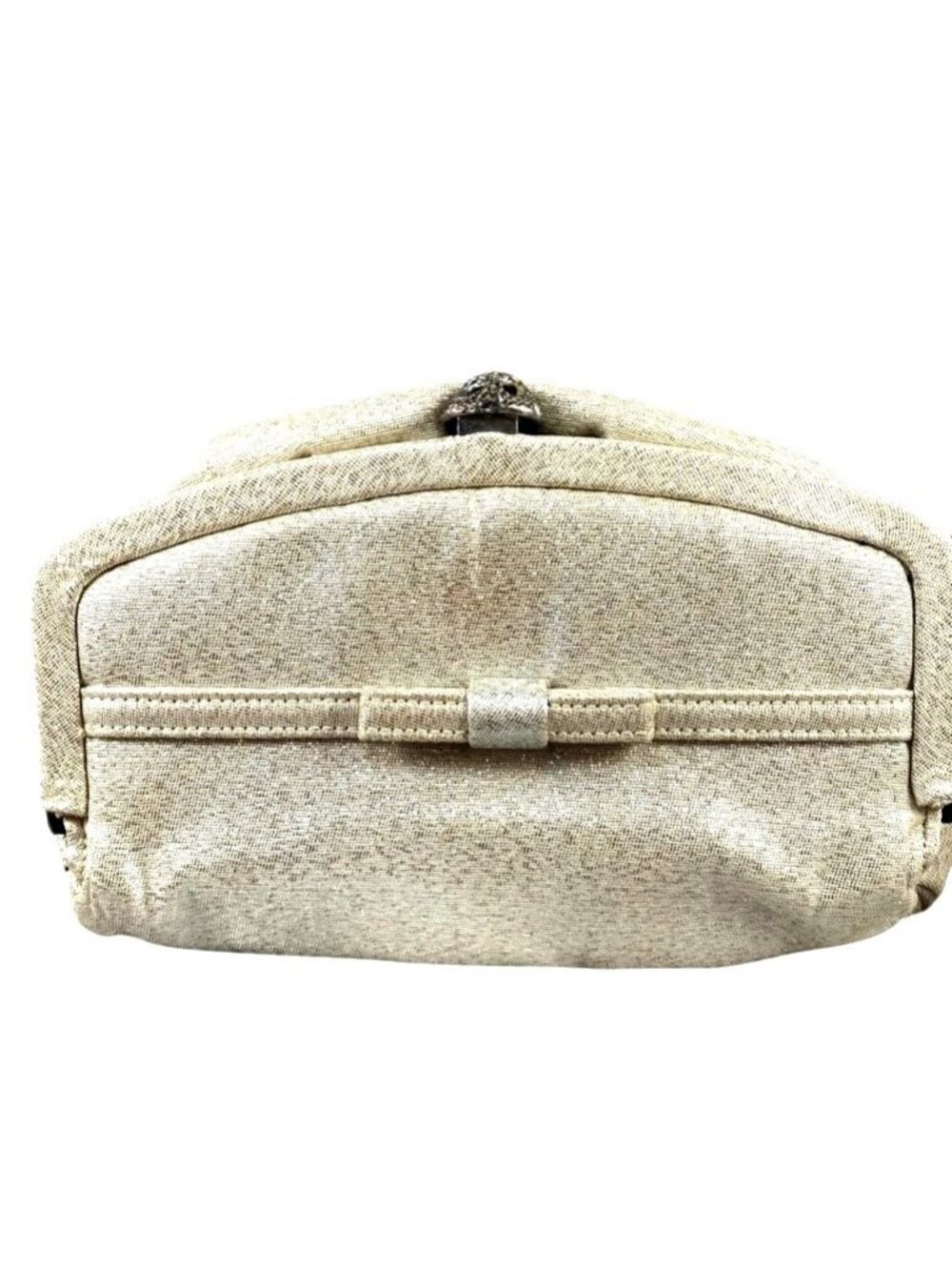 Vintage 1960s Silver Lame Clutch Bow Evening Bag Rhinestone Clasp